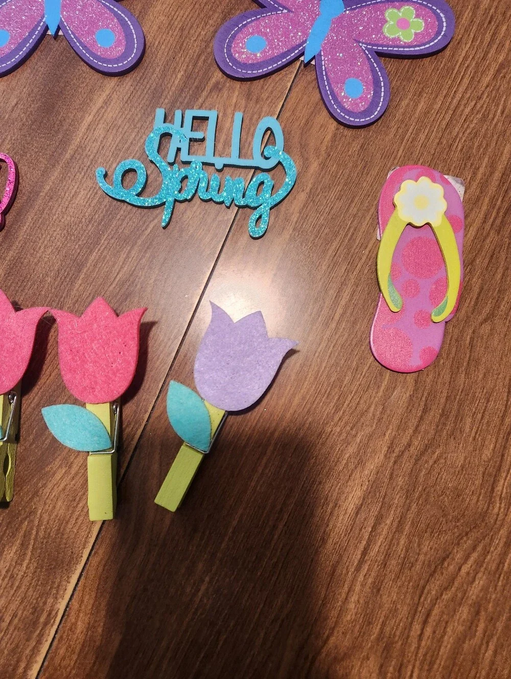 Spring Party Wooden Decorations - Pink & Purple Floral and Butterfly Set